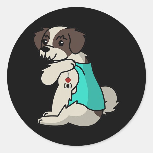 I Liebe Vater Tattoo Shih Tzu Vater Hund Runder Aufkleber (Vorderseite)