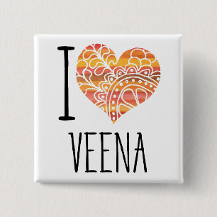 I Liebe Veena Orange Mandala Herz Button