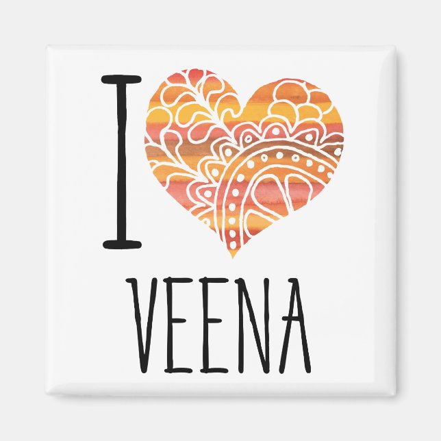I Liebe Veena Orange Mandala Herz Magnet (Vorne)