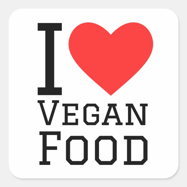 I Liebe veganer Lebensmittel Quadratischer Aufkleber (Vorderseite)