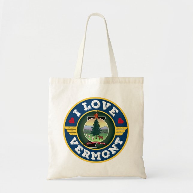 I Liebe Vermont Staatsflagge und Karte Tragetasche (Vorne)