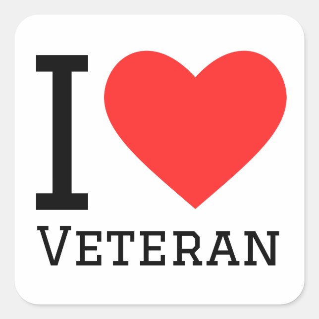 I Liebe Veteran Quadratischer Aufkleber (Vorderseite)