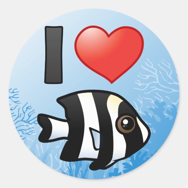 I Liebe Vier Streifen Damselfish Runder Aufkleber (Vorderseite)