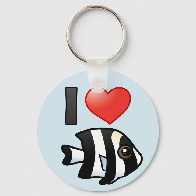 I Liebe Vier Streifen Damselfish Schlüsselanhänger (Vorderseite)