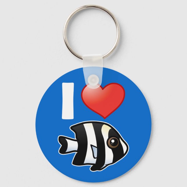 I Liebe Vier Streifen Damselfish Schlüsselanhänger (Vorderseite)
