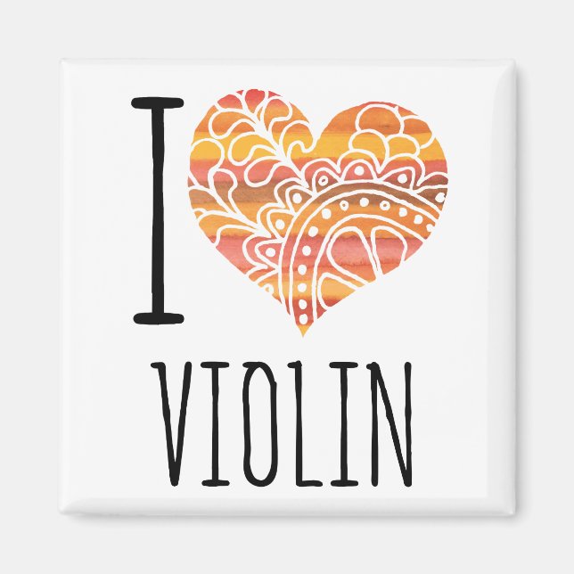 I Liebe Violin Orange Mandala Herz Magnet (Vorne)