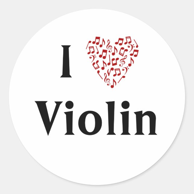 I Liebe Violine Rotes Herz Musiknoten Runder Aufkleber (Vorderseite)