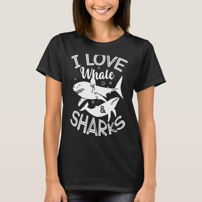 I Liebe Wale und Haie Meerestiere T-Shirt (Vorderseite)