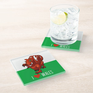 I Liebe Wales Flag Little Welsh Red Dragon Cartoon Glasuntersetzer
