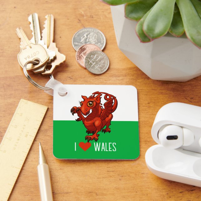 I Liebe Wales Flag Little Welsh Red Dragon Cartoon Schlüsselanhänger (Schreibtisch)