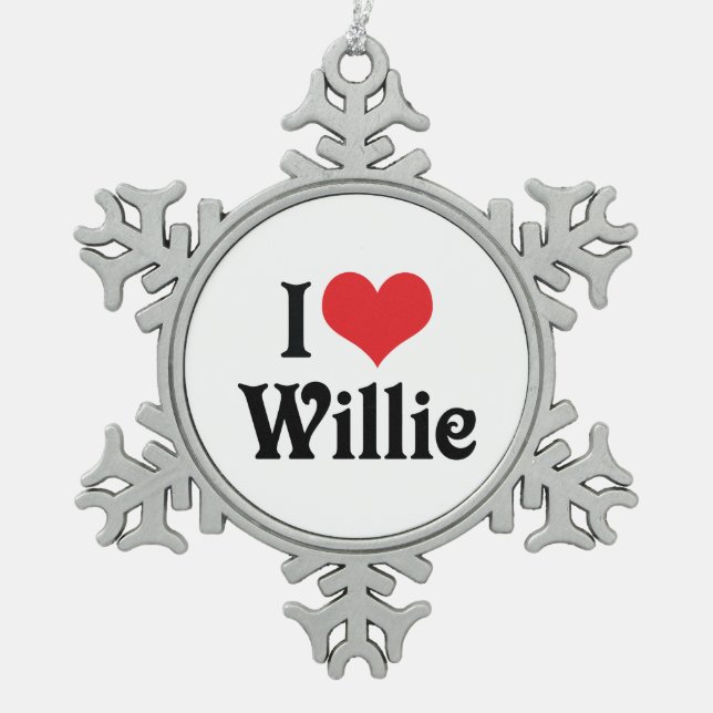 I Liebe Willie Schneeflocken Zinn-Ornament (Vorderseite)