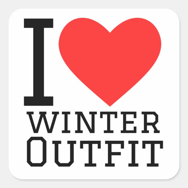I Liebe Winteroutfit Quadratischer Aufkleber (Vorderseite)
