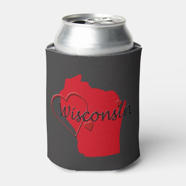 I Liebe Wisconsin Hearts Map Dosenkühler (Kanne Vorderseite)