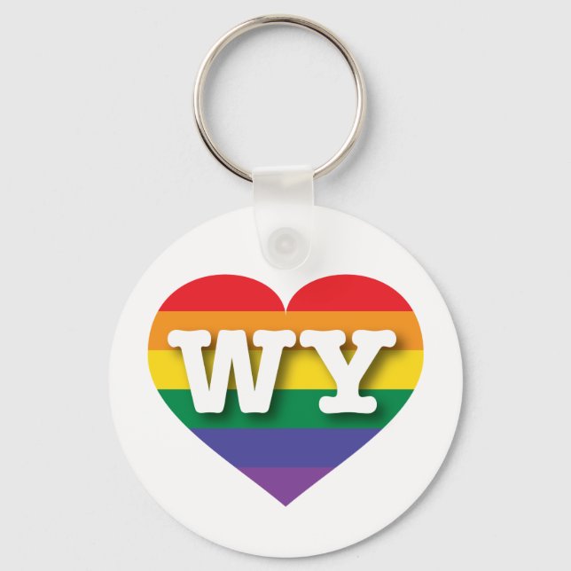 I Liebe Wyoming Rainbow Heart Schlüsselanhänger (Vorderseite)
