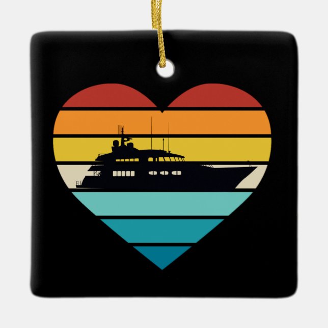 I Liebe Yacht Captain Ship Retro Sunset Keramikornament (Vorderseite)