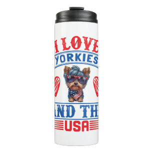 I Liebe Yorkies und USA 01 Thermosbecher