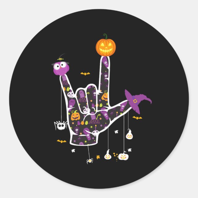 I Liebe You ASL Halloween Zeichensprache Halloween Runder Aufkleber (Vorderseite)