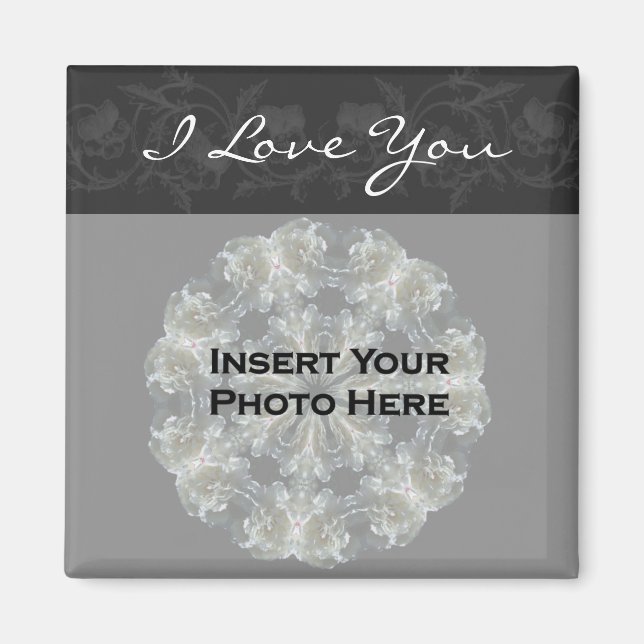 I Liebe You Black Floral Customizable Foto Magnet (Vorne)