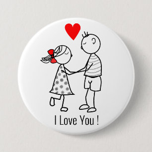 I Liebe You Button mit Niedlichem Paar - Anpassbar