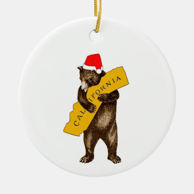 I Liebe You California Bären mit Weihnachtsmannmüt Keramik Ornament (Vorne)