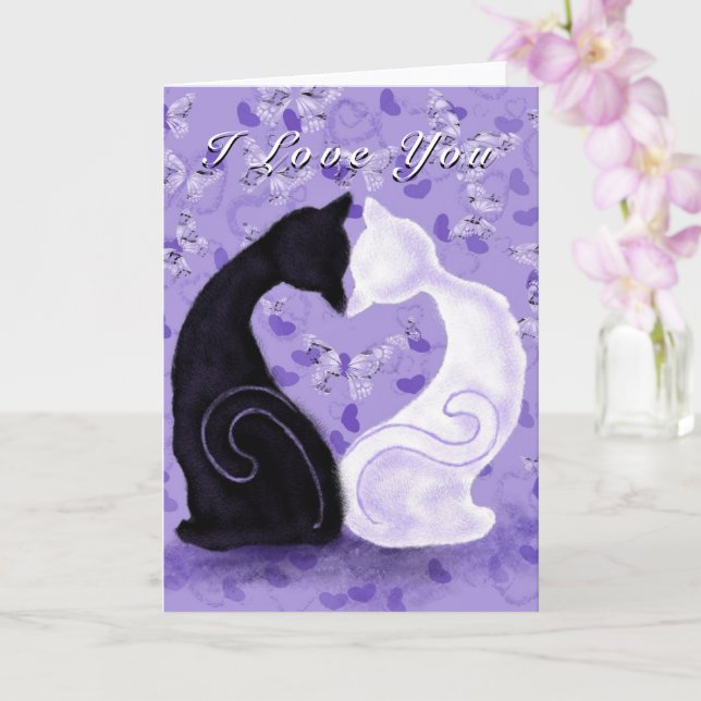 I Liebe You Card with Romantic Couple Cat Karte (Orchidee)