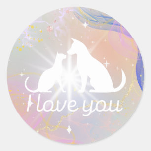 "I Liebe You" Cat-Duo-Aufkleber Runder Aufkleber