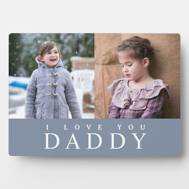 I Liebe You Daddy 2 Modern Dusty Blue Foto Collage Fotoplatte (Vorderseite)