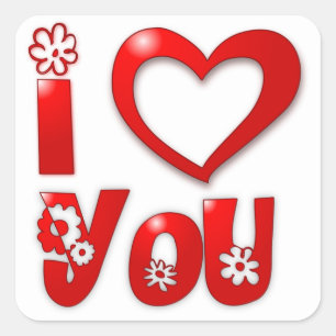"I LIEBE YOU" GROOVY BLUME QUADRATISCHER AUFKLEBER