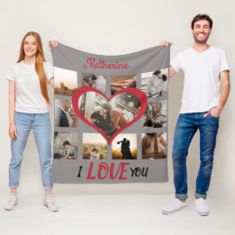 I Liebe You Heart Foto Collage Stilvolle Rote Schr Fleecedecke
