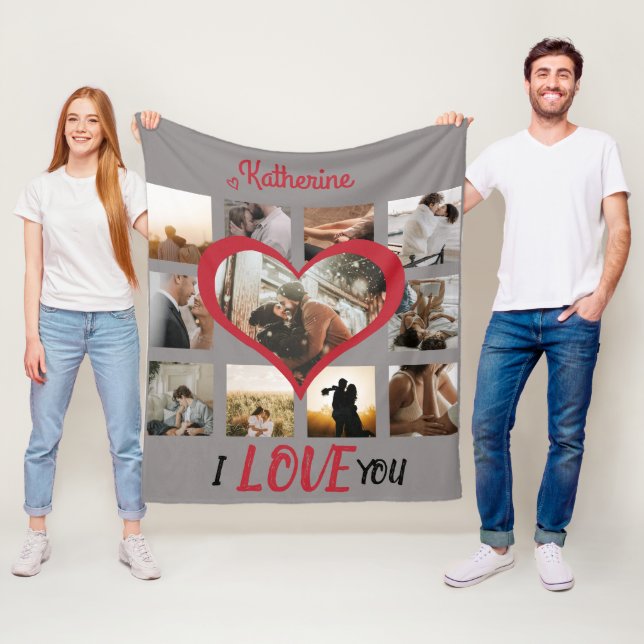 I Liebe You Heart Foto Collage Stilvolle Rote Schr Fleecedecke (Beispiel)