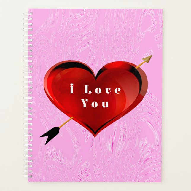 I Liebe You Heart on Pink Ice Spiral Notebook Planer (Vorderseite)