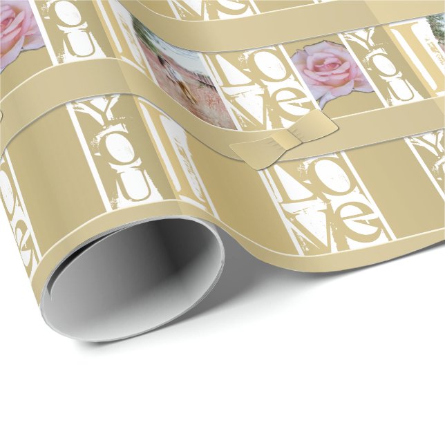 "I Liebe you" in weiß/gold 2 benutzerdefinierte Fo Geschenkpapier (Rolleneckpunkt)