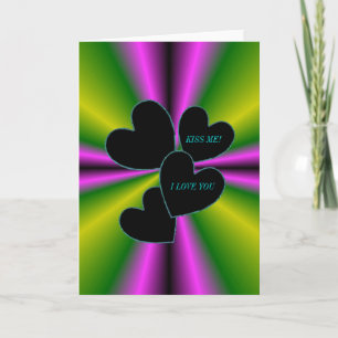 I LIEBE YOU - Kiss me - Black Heart on lila green Karte