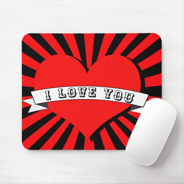 I LIEBE YOU MIT Herz & Band strahlen Mousepad (Mit Mouse)