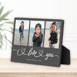 I Liebe You Modern Heart Script Foto Collage Fotoplatte<br><div class="desc">Ich Liebe dich! Großeltern,  Valentinstag,  Muttertag,  Vatertag oder Feiertage: Diese moderne Foto-Tafel ist leicht an Ihre 3 Lieblings-Fotos anzupassen. Der unten stehende Text kann personalisiert sein,  den Namen des Kindes oder Familienmitglieds zu lesen,  sowie eine weitere mögliche Grußzeile.</div>