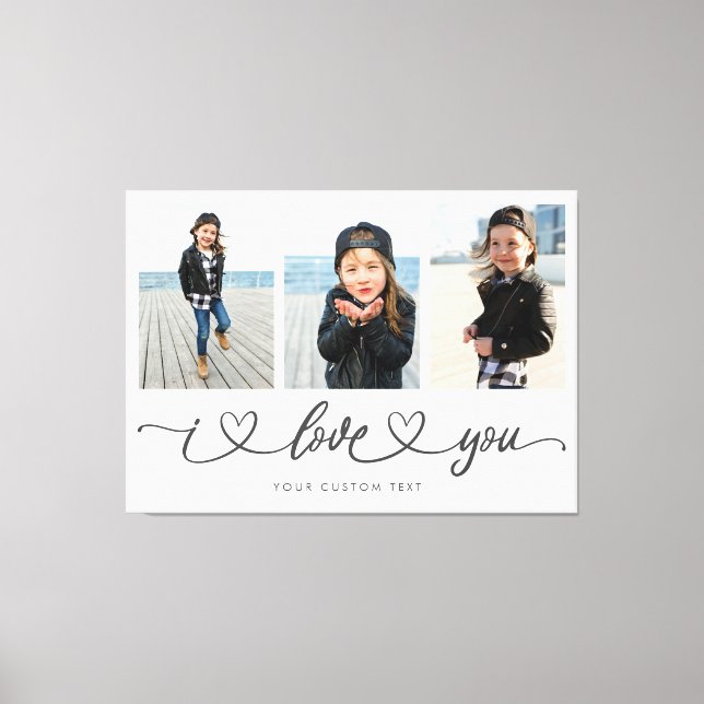 I Liebe You Modern Heart Script Foto Collage Leinwanddruck (Vorderseite)