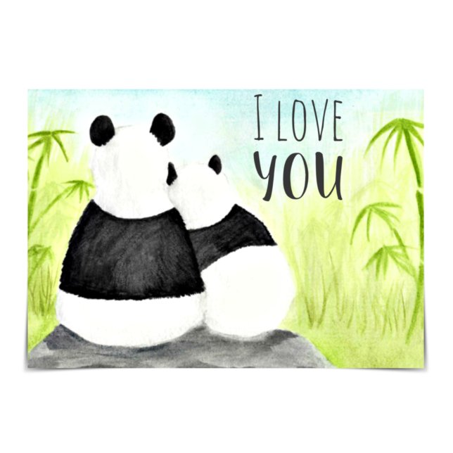 "I Liebe You" Pandas Bamboo Wasserfarbkarte Karte (Von Creator hochgeladen)