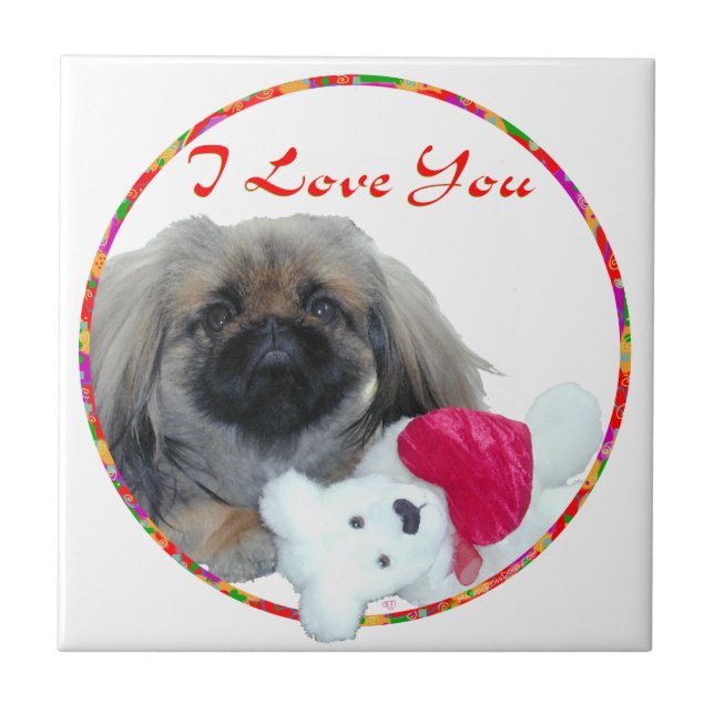 I Liebe You Pekingese Pup Fliese (Vorderseite)