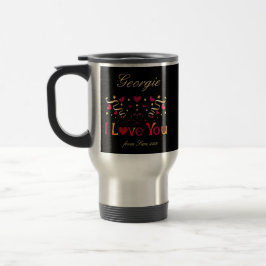 I LIEBE YOU Red Heart Gold Ribbon Black Valentine Reisebecher