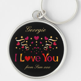 I LIEBE YOU Red Heart Gold Ribbon Black Valentine Schlüsselanhänger