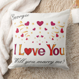 I LIEBE YOU Red Heart Gold Ribbon Heiratsvorschlag Kissen