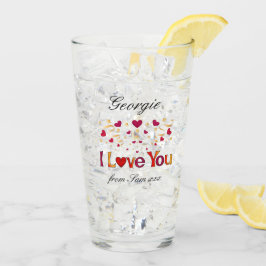 I LIEBE YOU Red Heart Gold Ribbon Vintag Valentine Glas