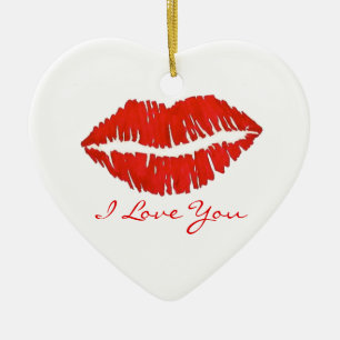 I Liebe You Red Lipstick Kiss Print Valentine's Da Keramikornament