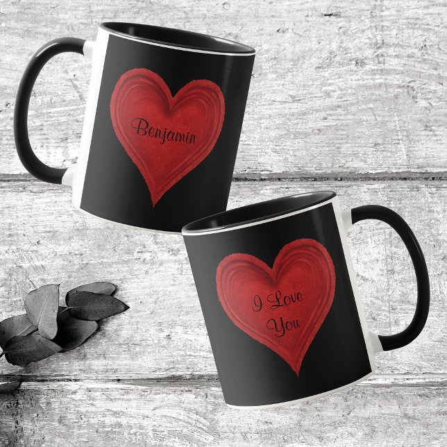 I Liebe You Red Minimalistisch Heart Black Name Tasse (Front And Back)