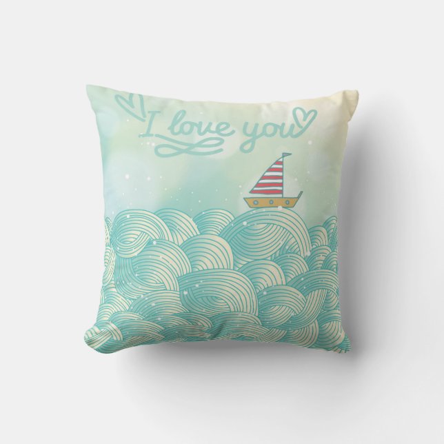 I Liebe You Sailboat Kissen (Vorderseite)