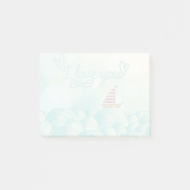 I Liebe You Sailboat Post-it Klebezettel (Vorderseite)