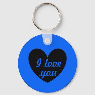 "I Liebe you" Schwarzes Herz auf blau Schlüsselanhänger