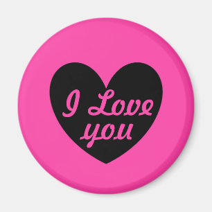 "I Liebe you" Schwarzes Herz auf fuchsienrosa Magnet