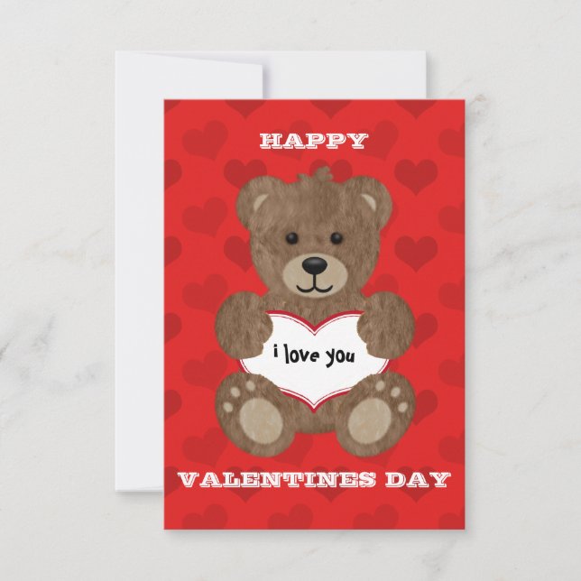 I Liebe You Teddy Bear Kinder Valentine Card RSVP Karte (Vorderseite)