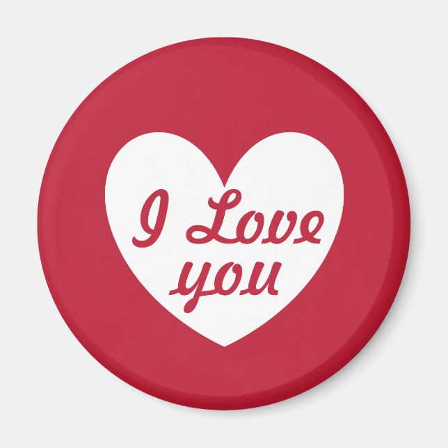 "I Liebe you" Weißes Herz auf Rot Magnet (Vorne)